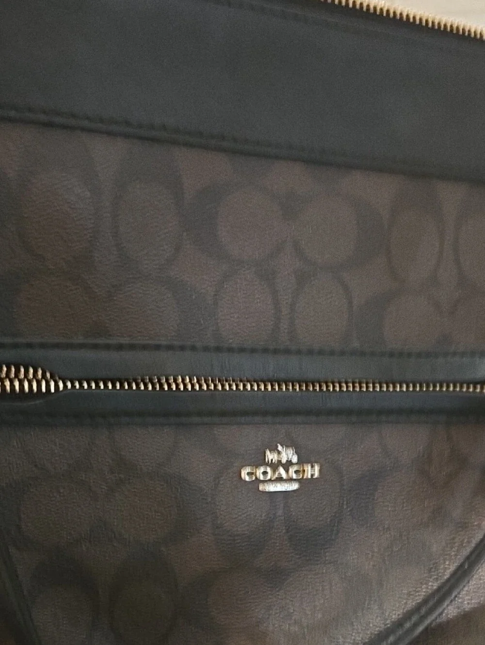 Coach Brown and Black Signature Tote with Gold Hardware